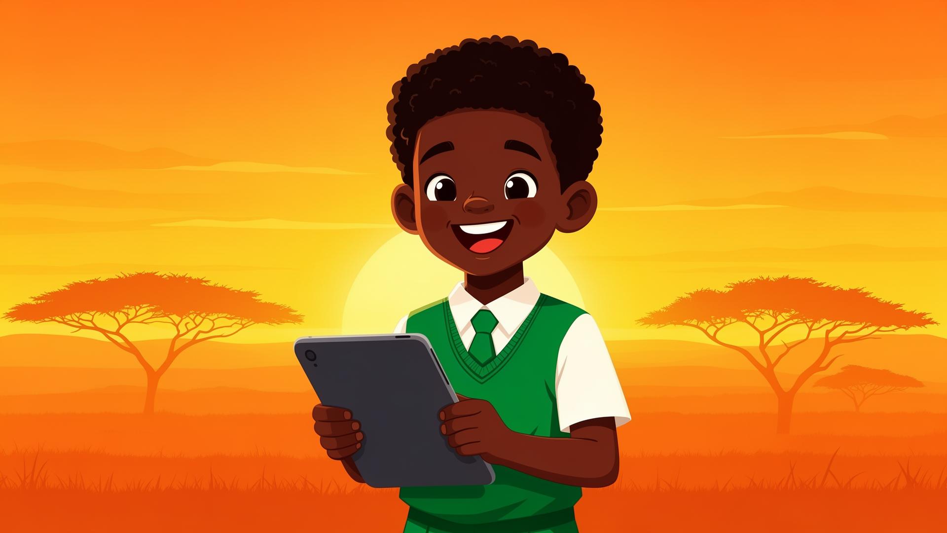 A young Kenyan student smiling with a tablet